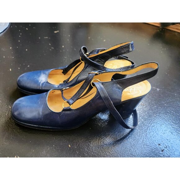 Vintage 1960s Blue Strappy mid heel Mary Janes Size 8 - Picture 3 of 5